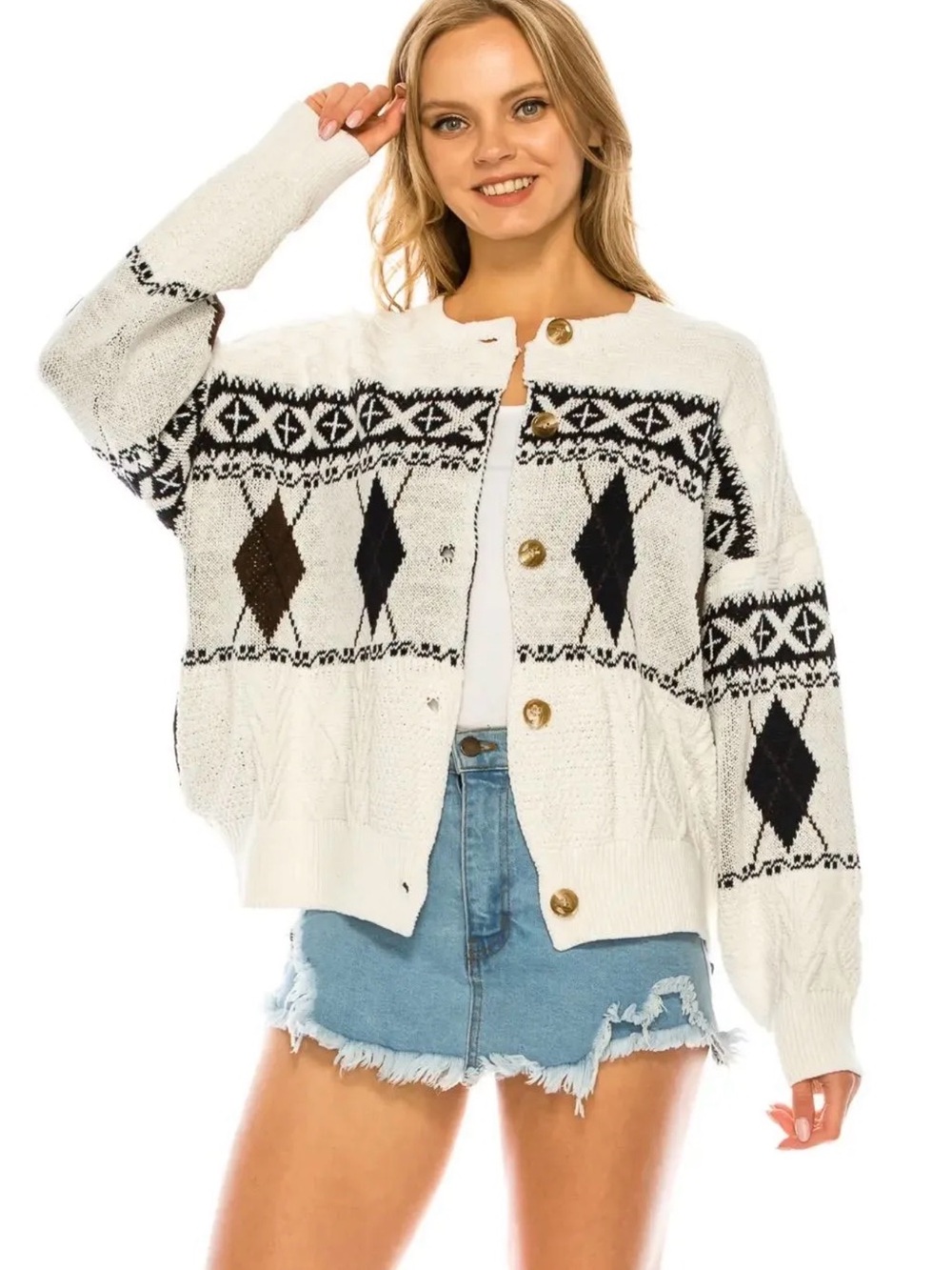 OCEANUS | Argyll Knit Cardigan Sweater
